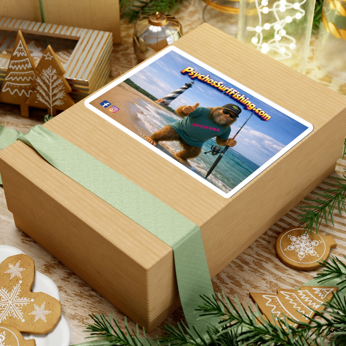 PsychosSurfFishing.com Fishing Mascot Sticker — Beach Fishing Kiss-Cut Decal