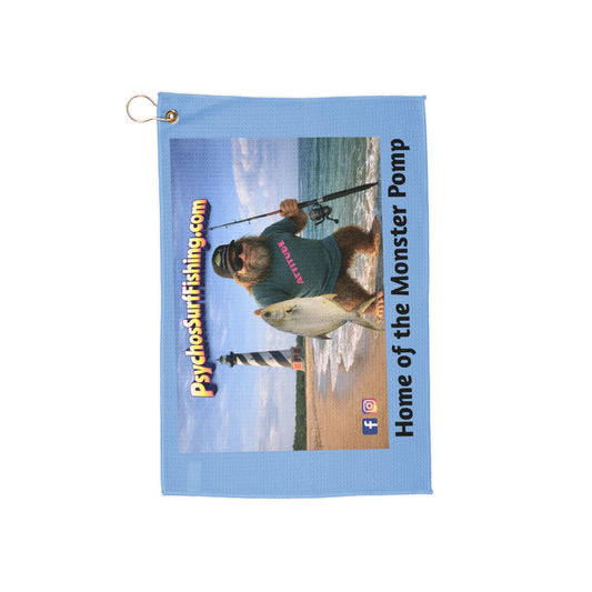 Golf Towel — "Home of the Monster Pomp" Fishing Graphic with Grommet & Clip