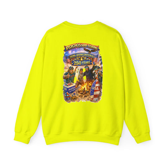 Semi-Quincennial 250 Years Crewneck Sweatshirt — Psychos Surf Fishing Retro USA Design